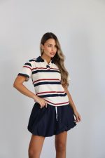 ⁦חליפת חולצת פסים חצאית⁩ – תמונה ⁦3⁩