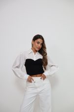 ⁦מכופתרת שילוב מחוך סריג⁩ – תמונה ⁦2⁩